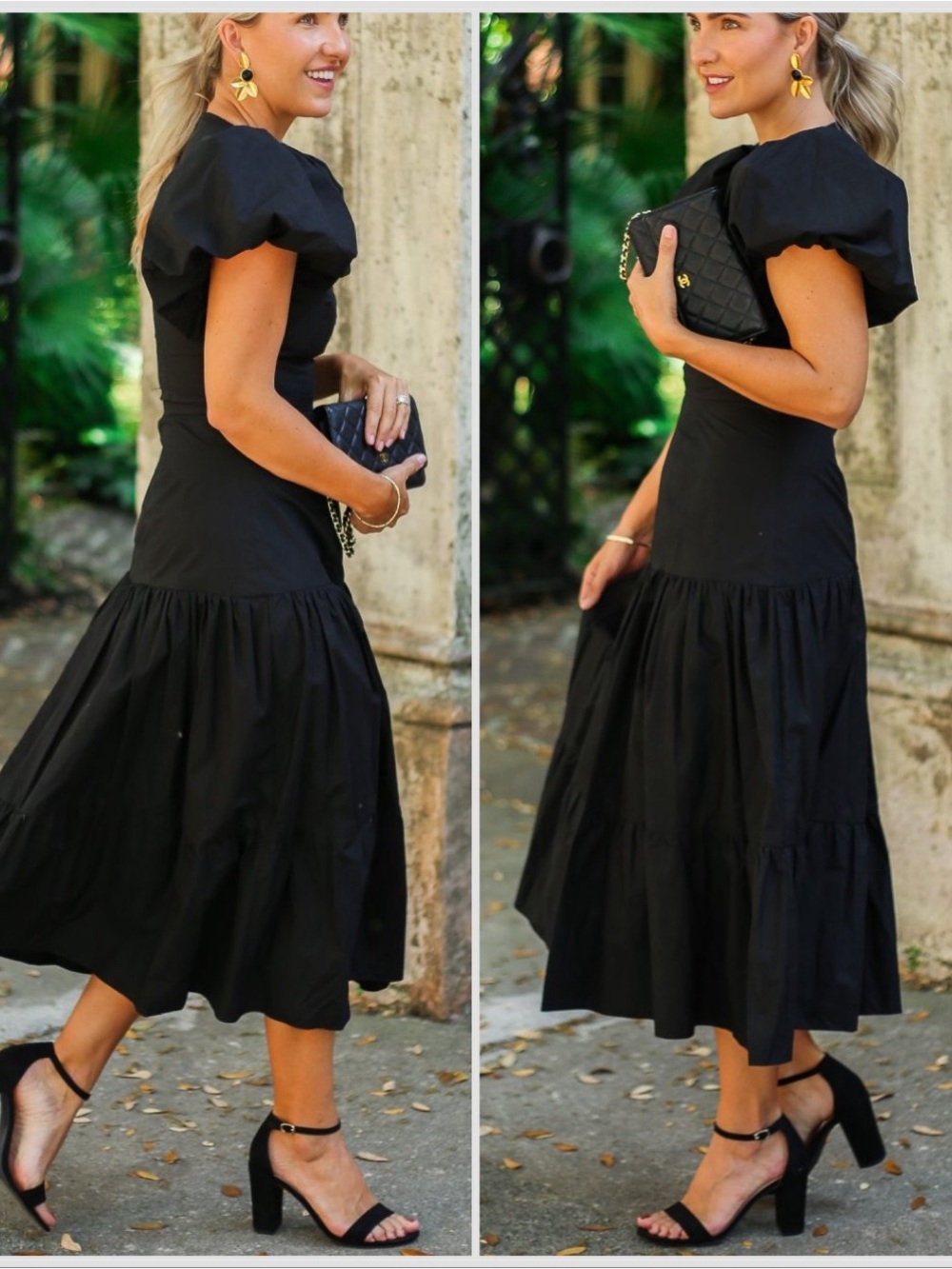 Hunter Bell Cassidy Puff Sleeve Midi Cocktail Dress in Black Sz 6 - Picture 2 of 15
